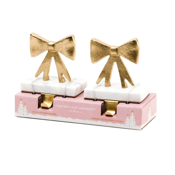 Cupcakes & Cashmere Stocking Holders Gold Bows Marble Base Viral Christmas New - Picture 3 of 4